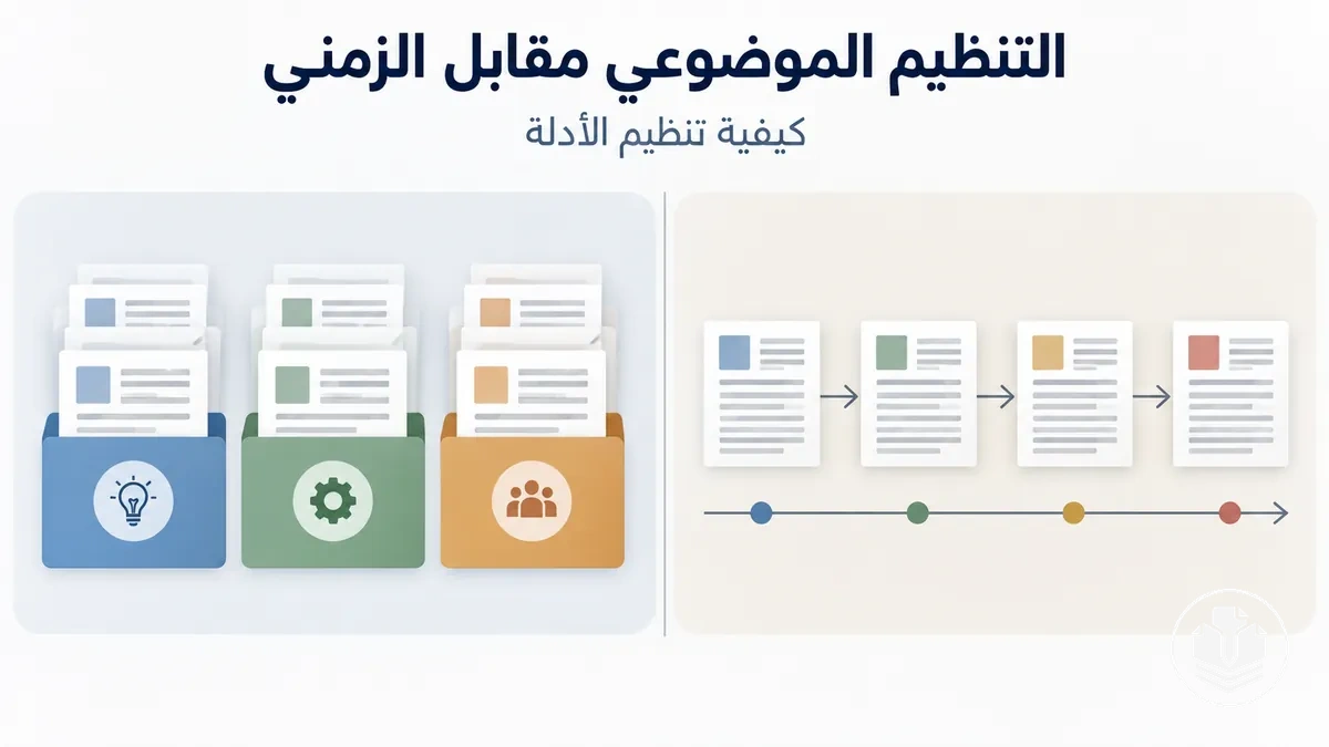 مقارنة بين التنظيم الموضوعي والزمني لمراجعة الأدبيات.