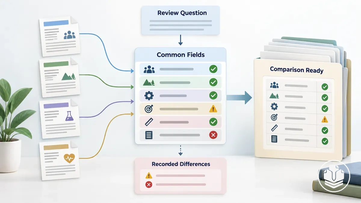 تجهيز دراسات مراجعة الأدبيات للمقارنة المباشرة باستخدام حقول أدلة مشتركة.