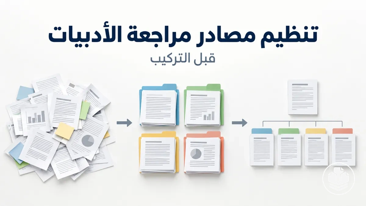 سير عمل تنظيم مصادر مراجعة الأدبيات قبل التركيب.
