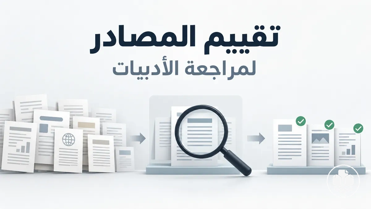 عملية تقييم المصادر لاختيار الأدلة ذات الصلة بمراجعة الأدبيات.