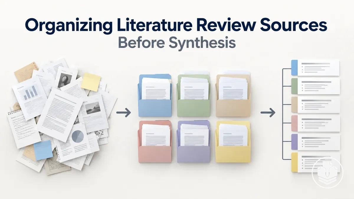 Workflow for organizing literature review sources before synthesis.
