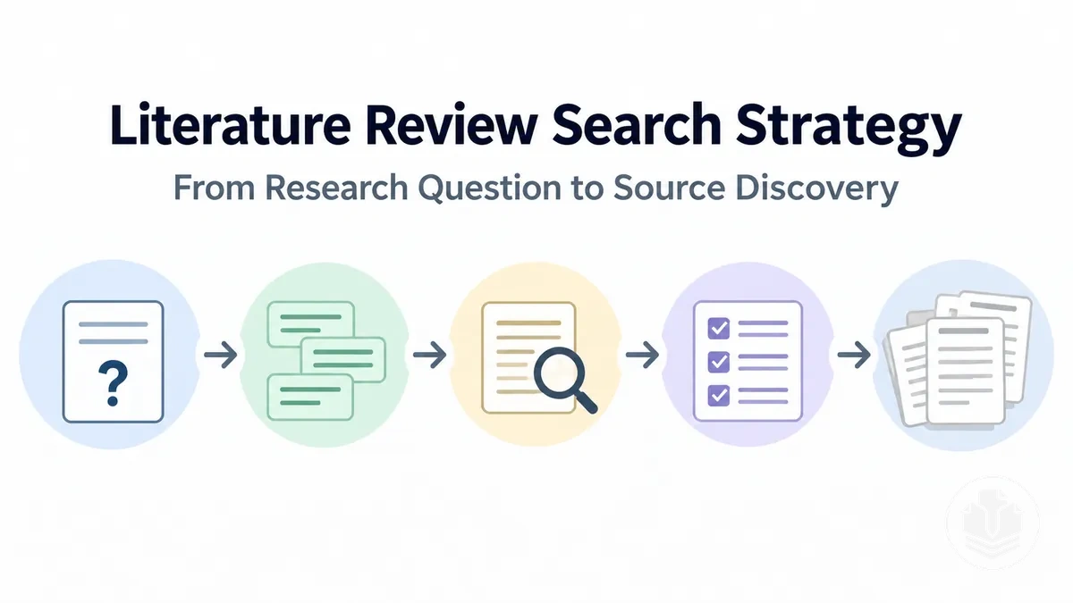 Literature review search strategy from research question to source discovery.