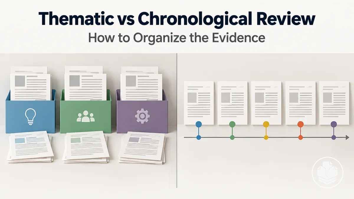 Comparison of thematic and chronological literature review organization.