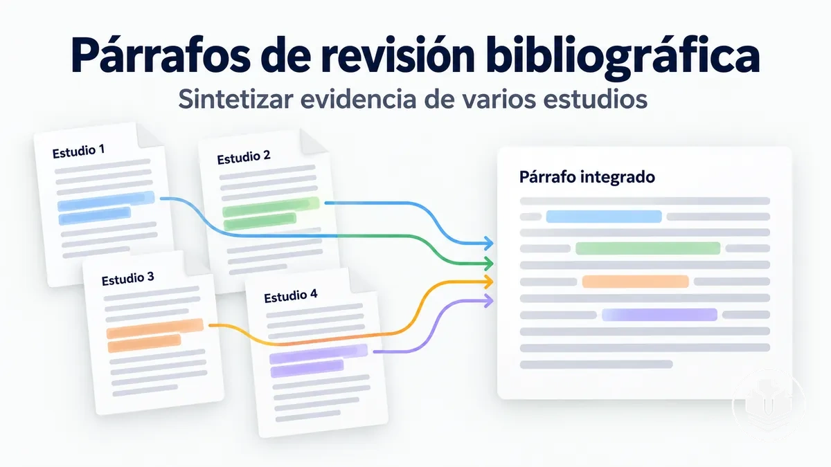 Estructura de un párrafo de revisión bibliográfica que integra evidencia de varios estudios.