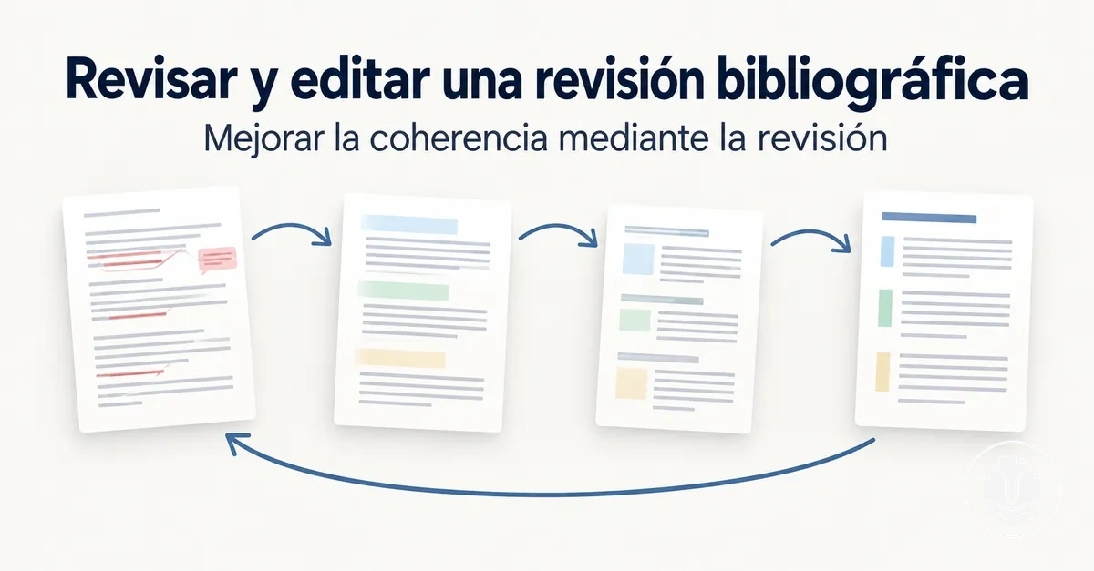 Flujo de revisión y edición de una revisión bibliográfica para mejorar su coherencia.