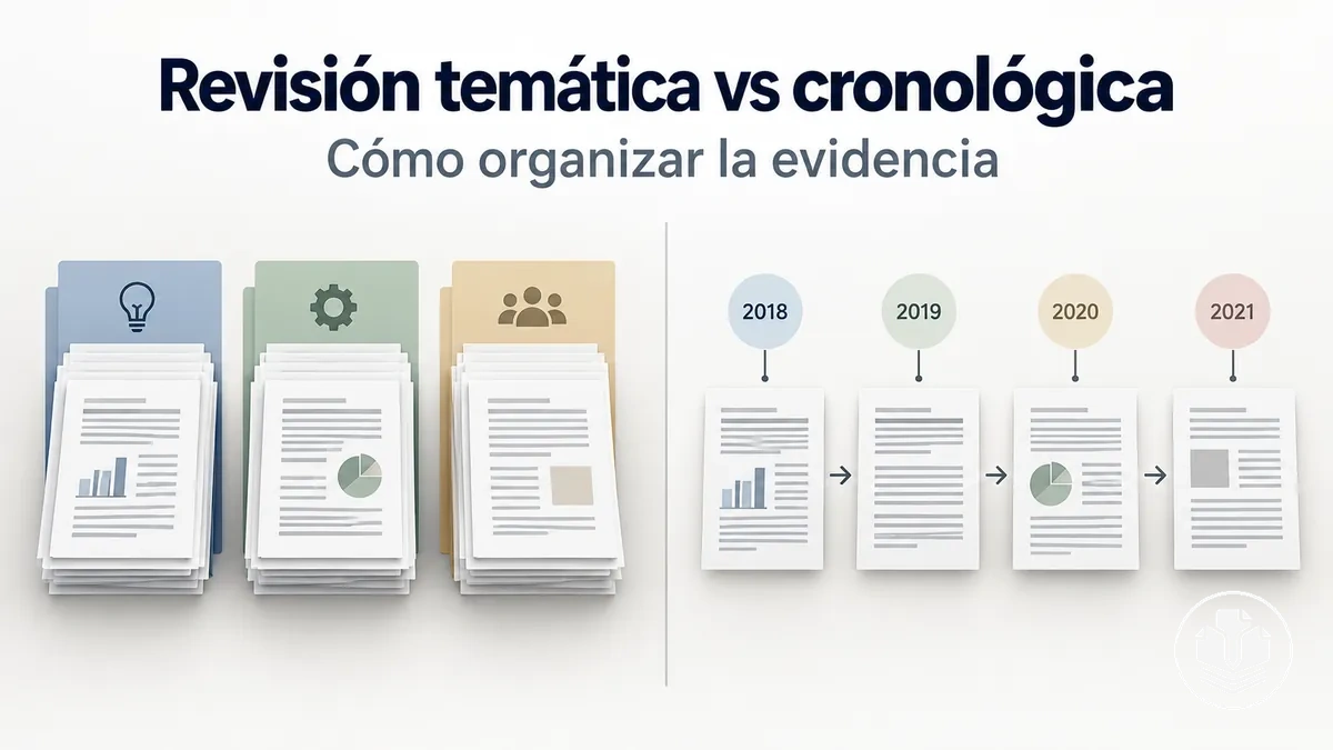 Comparación entre la organización temática y cronológica de una revisión bibliográfica.