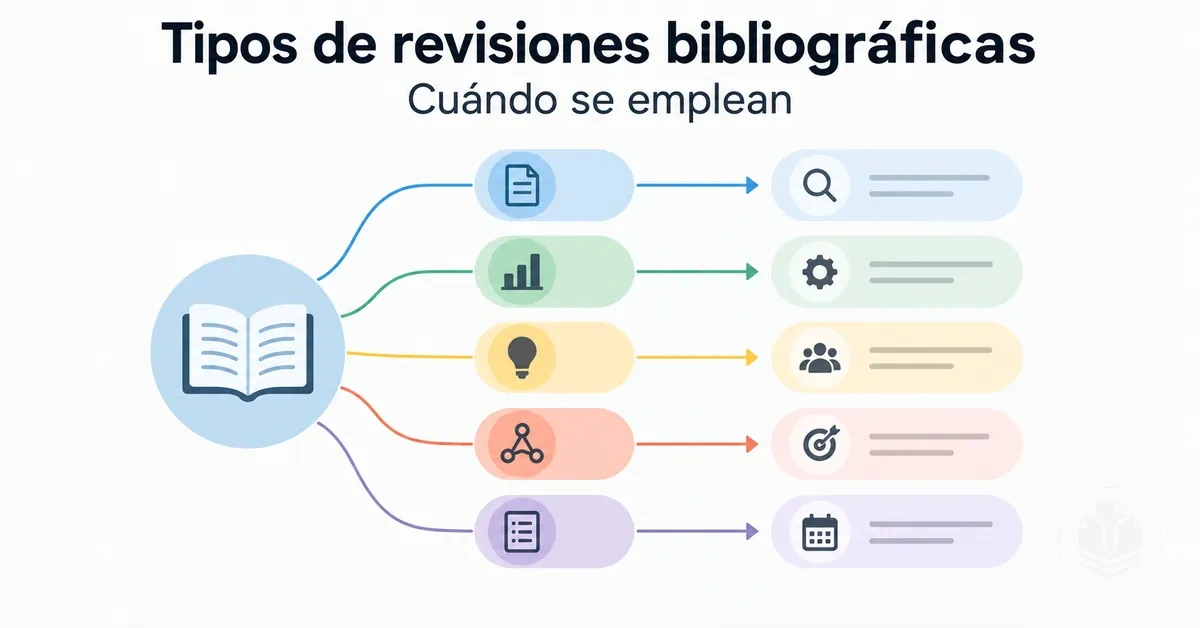 Resumen de los principales tipos de revisiones bibliográficas y sus usos.
