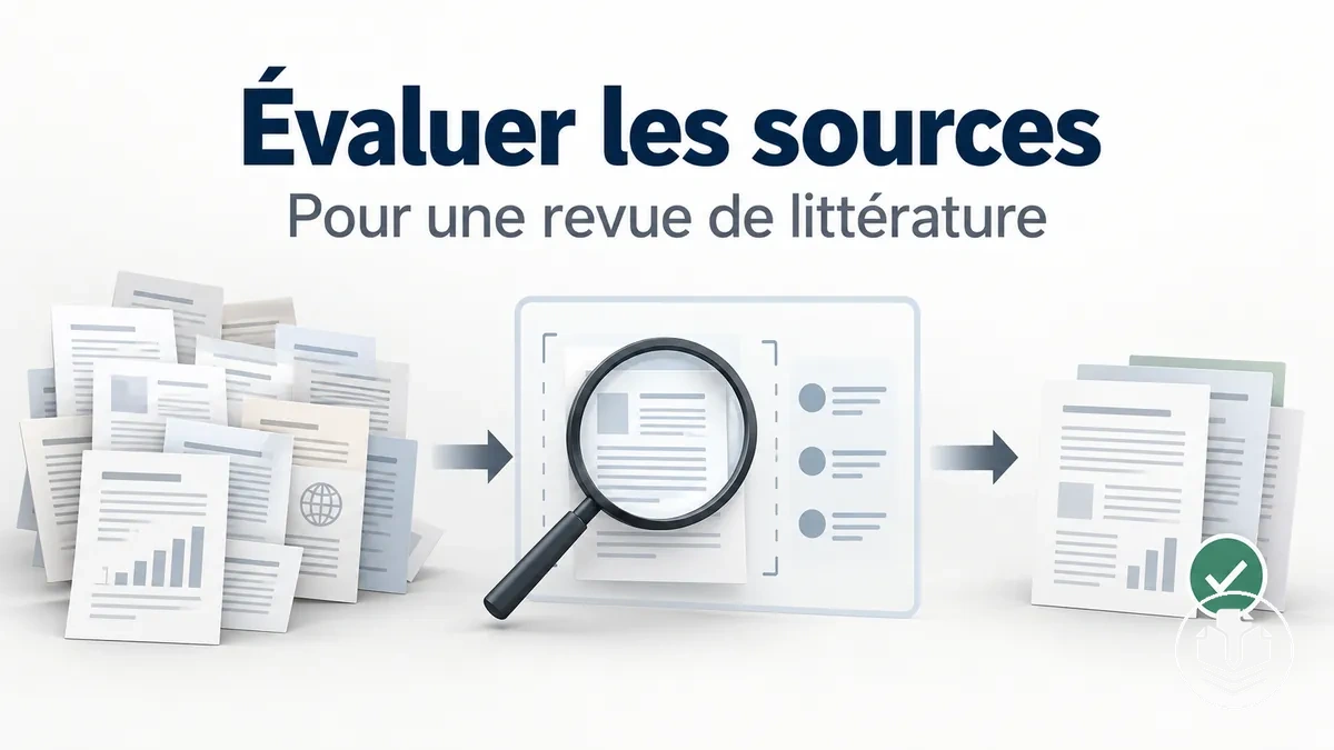 Processus d’évaluation des sources pour sélectionner les éléments pertinents d’une revue de littérature.