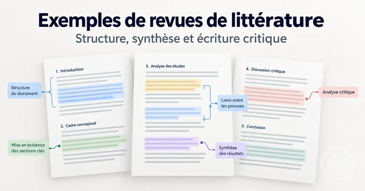 Exemples annotés de revues de littérature illustrant la structure, la synthèse et l’écriture critique.