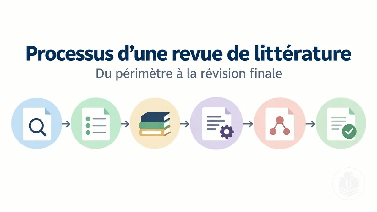 Processus d’une revue de littérature, de la définition du périmètre à la révision finale.