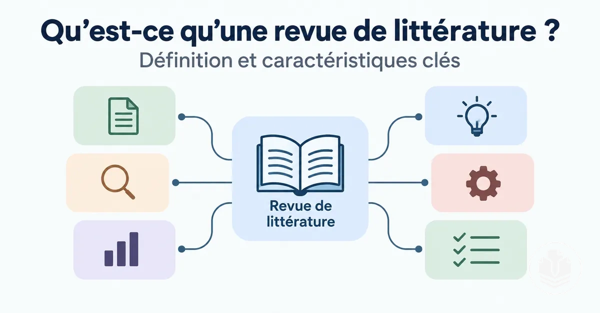 Schéma présentant les caractéristiques qui définissent une revue de littérature.