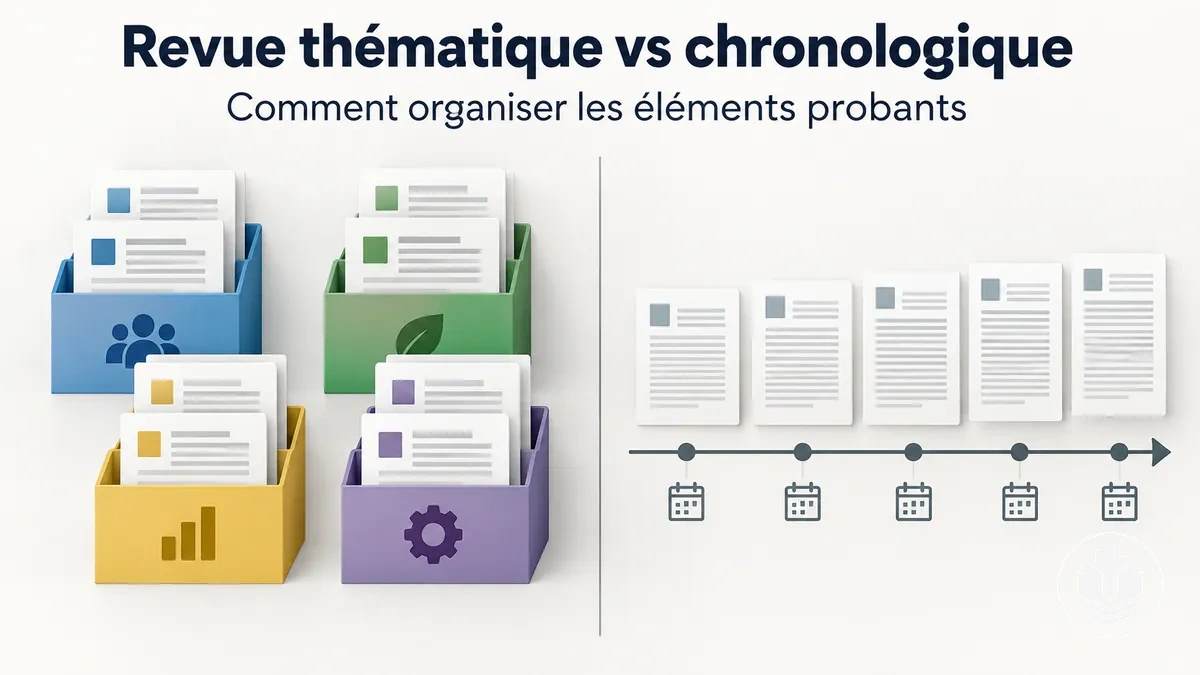 Comparaison entre l’organisation thématique et chronologique d’une revue de littérature.