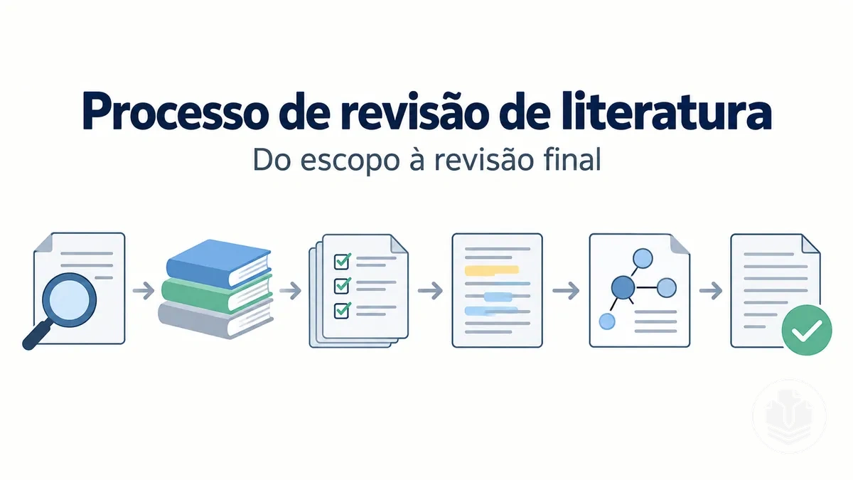 Processo de revisão de literatura desde a definição do escopo até a revisão final.