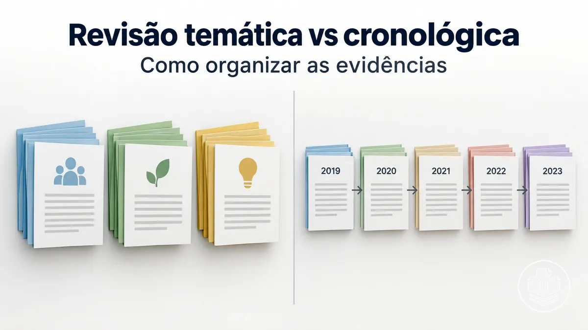 Comparação entre a organização temática e cronológica de uma revisão de literatura.