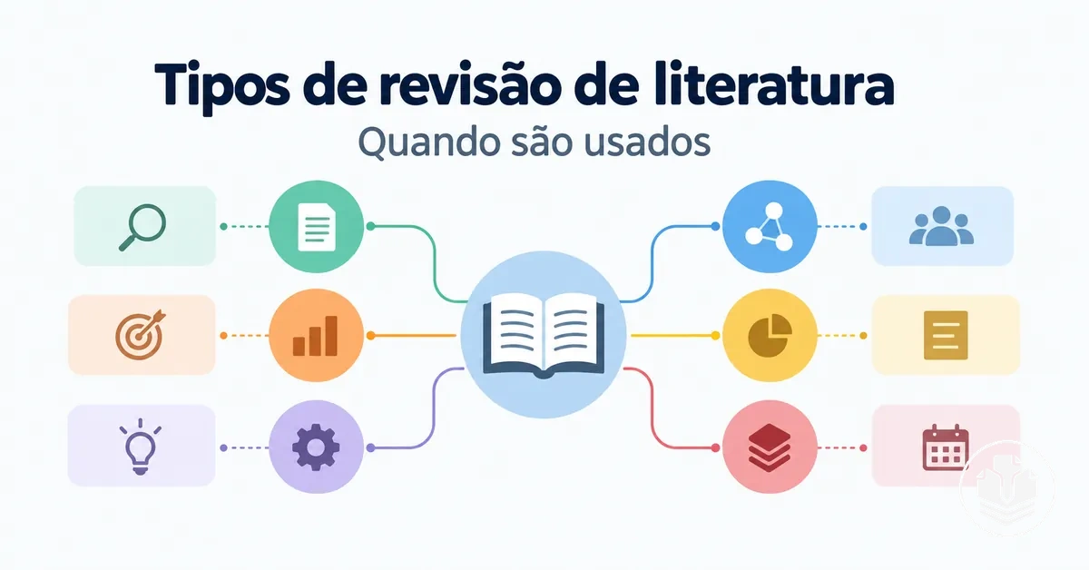 Visão geral dos principais tipos de revisão de literatura e seus usos.