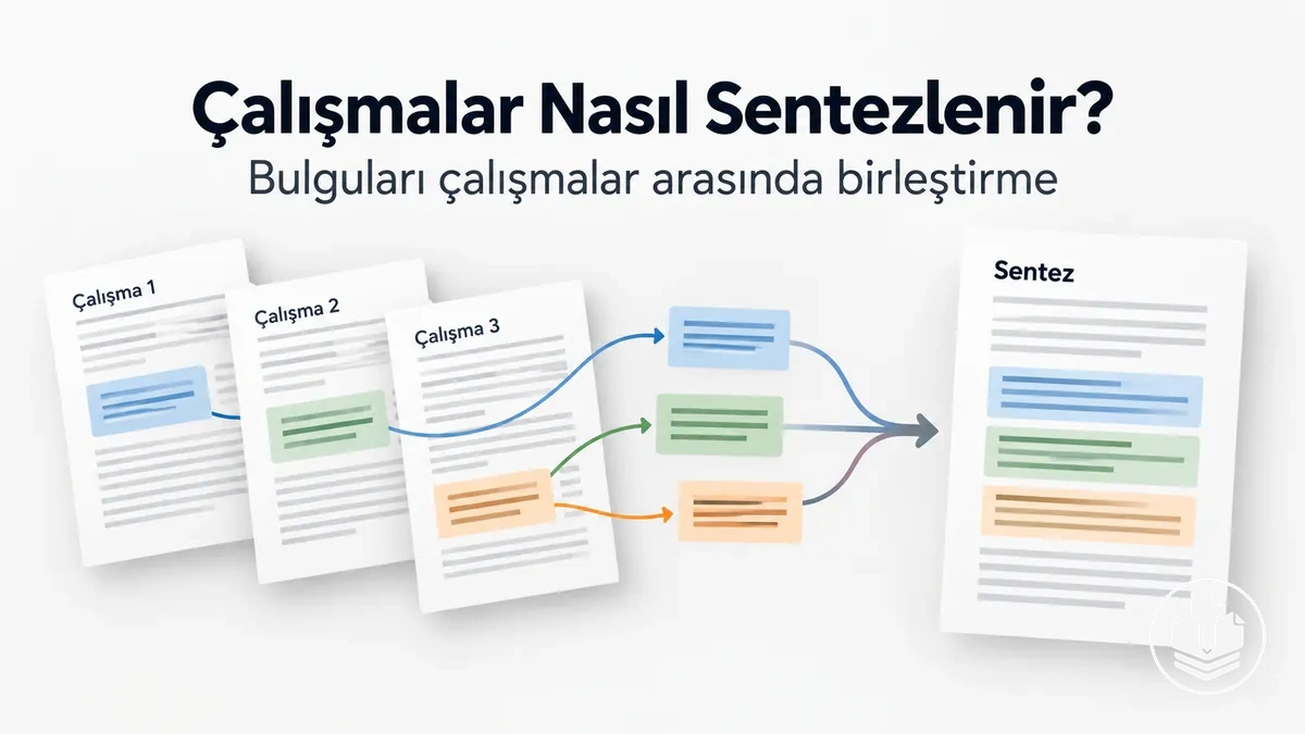 Literatür taramasında farklı çalışmaların bulgularını birleştirmeye yönelik sentez süreci.