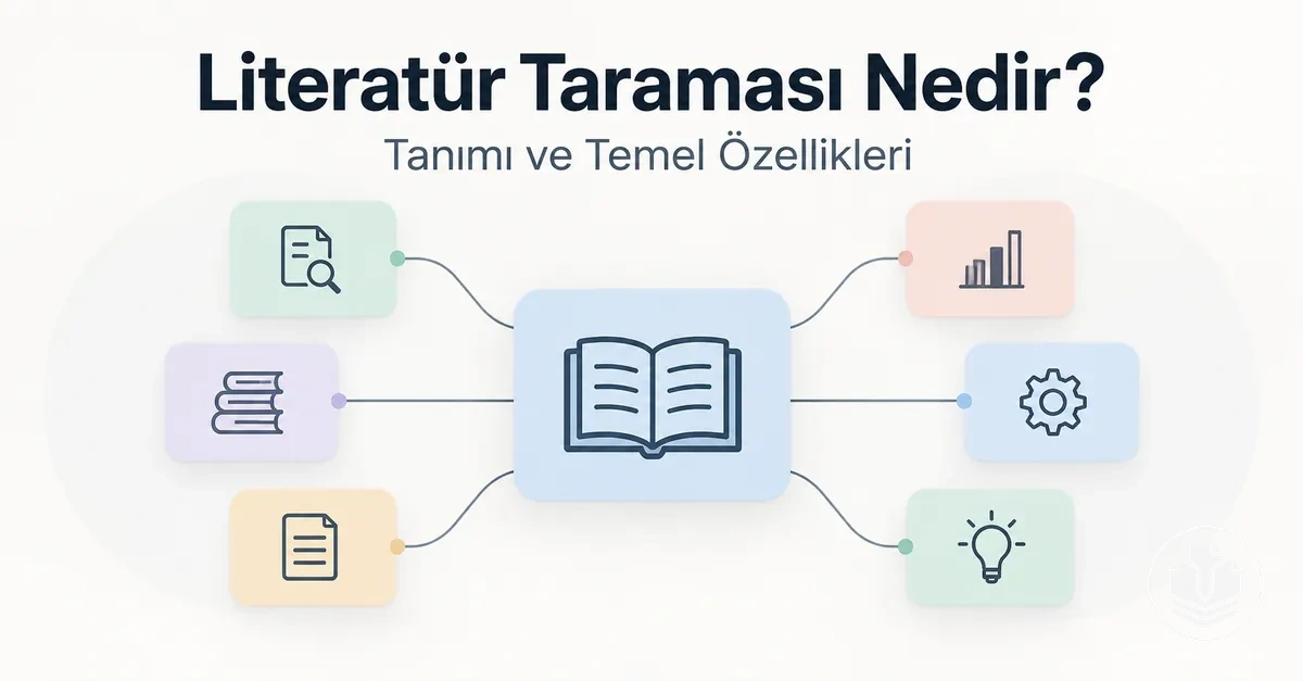 Bir literatür taramasını tanımlayan temel özellikleri gösteren diyagram.