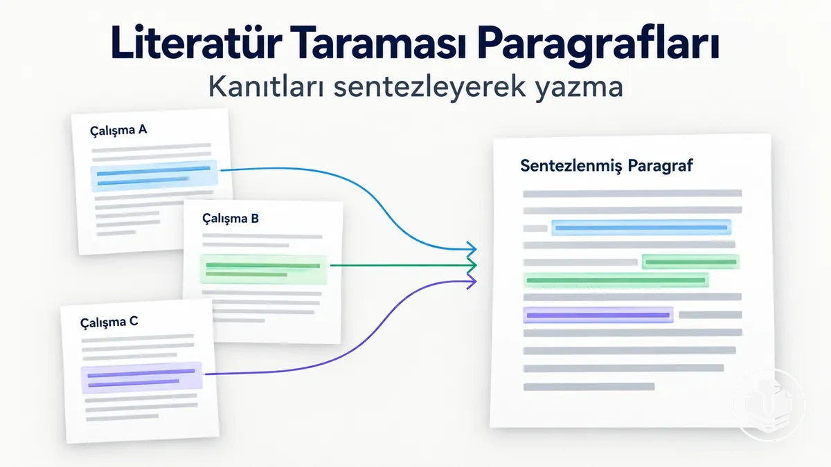 Birden fazla çalışmadan elde edilen kanıtları birleştiren literatür taraması paragraf yapısı.