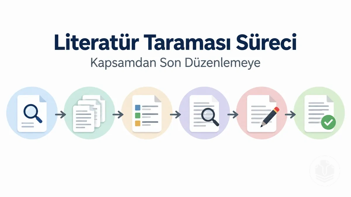 Kapsamın belirlenmesinden son düzenlemeye kadar literatür taraması süreci.